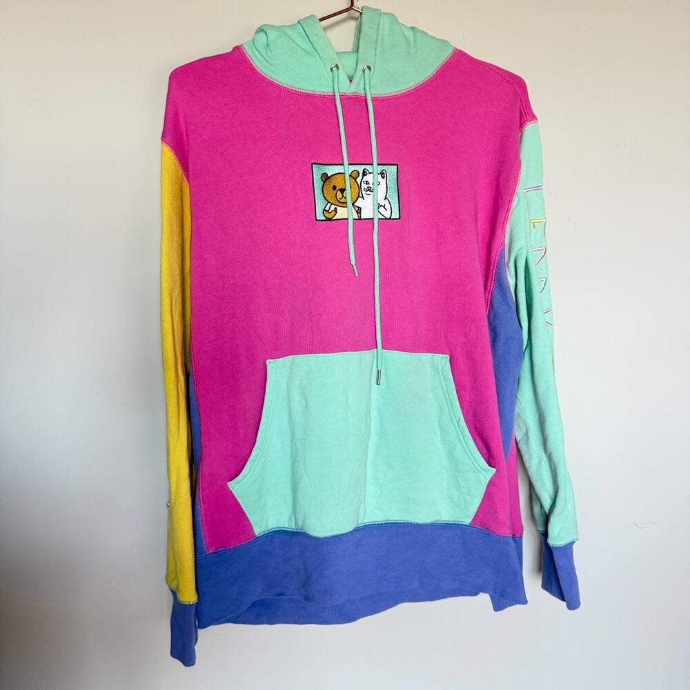 Teddy Fresh x RIPNDIP Color Block Hoodie Sweatshirt Medium 100% Cotton RARE